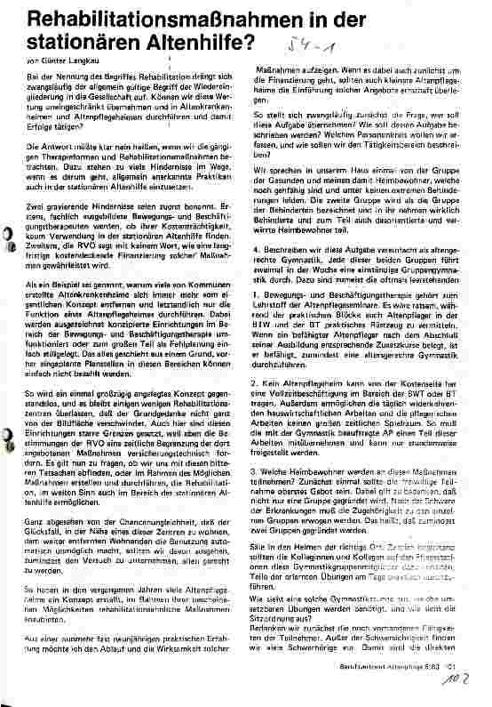 Vorschauseite 1: Rehabilitationsmaßnahmen in der stationären Altenhilfe?