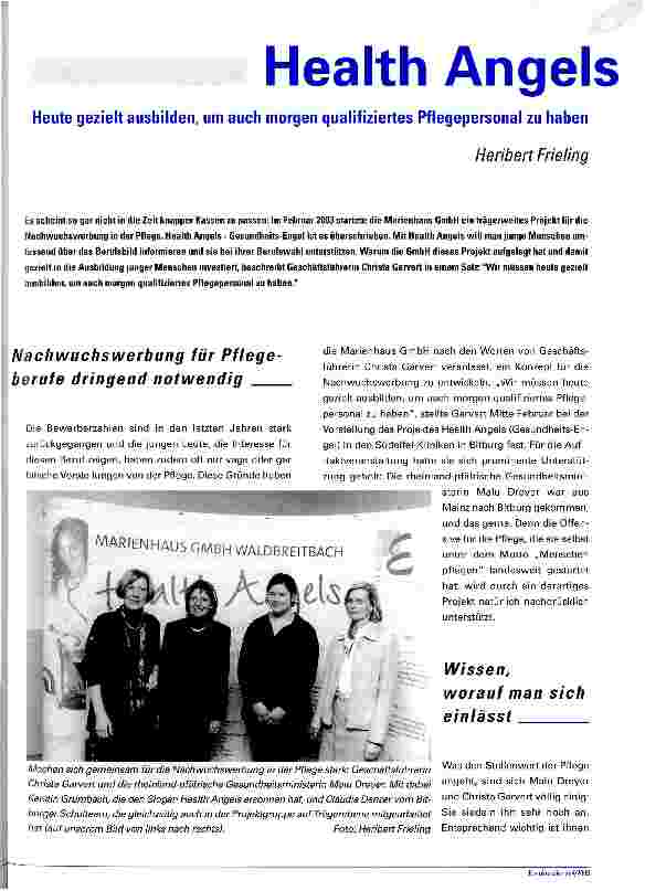 Vorschauseite 1: Health Angels Heute gezielt ausbilden, um auch morgen qualifiziertes Pflegepersonal zu haben
