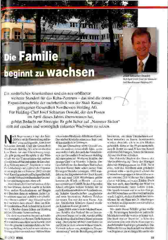 Vorschauseite 1: Gesundheit Nordhessen Holding AG: Die Familie beginnt zu wachsen