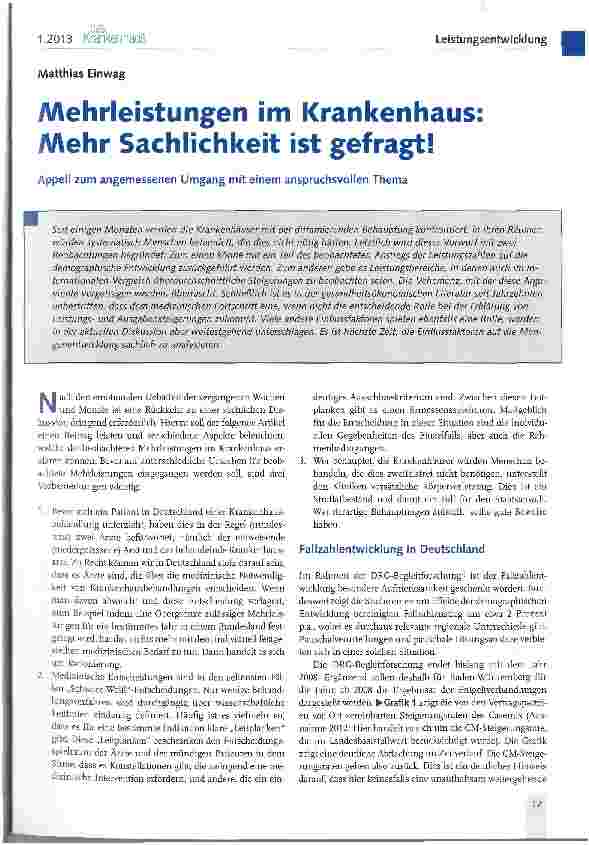Vorschauseite 1: Mehrleistungen im Krankenhaus Mehr Sachlichkeit ist gefragt!
