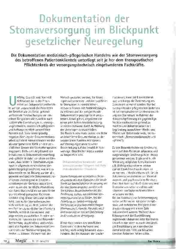 Vorschauseite 1: Dokumentation der Stomaversorgung im Blickpunkt gesetzlicher Neuregelung