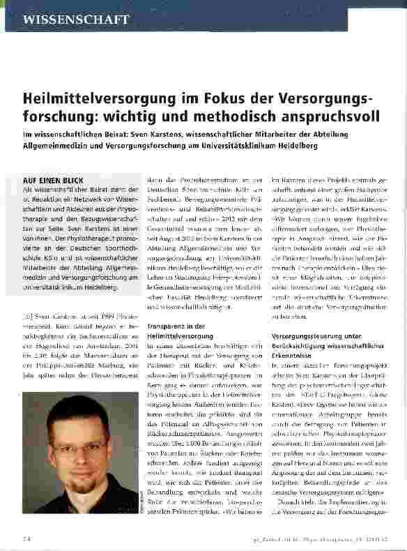 Vorschauseite 1: Heilmittelversorgung im Fokus der Versorgungsforschung: wichtig und methodisch anspruchsvoll