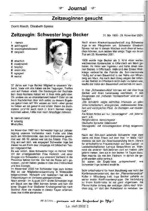 Vorschauseite 1: Zeitzeugin: Schwester Inge Becker