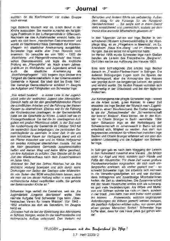 Vorschauseite 2: Zeitzeugin: Schwester Inge Becker