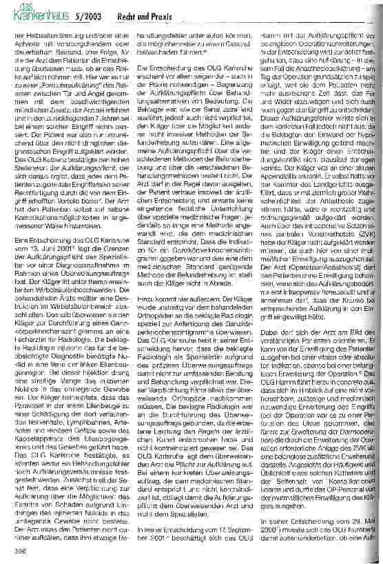 Vorschauseite 2: Patientenaufklärung im Spiegel der Rechtsprechung des Jahres 2002