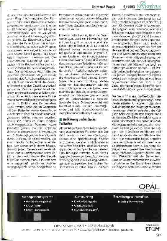 Vorschauseite 3: Patientenaufklärung im Spiegel der Rechtsprechung des Jahres 2002
