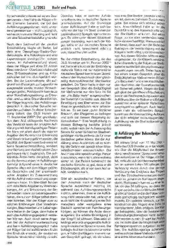 Vorschauseite 4: Patientenaufklärung im Spiegel der Rechtsprechung des Jahres 2002
