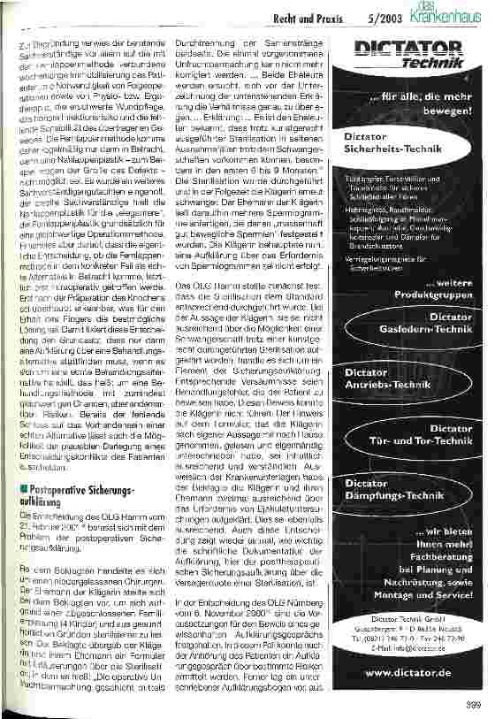 Vorschauseite 5: Patientenaufklärung im Spiegel der Rechtsprechung des Jahres 2002