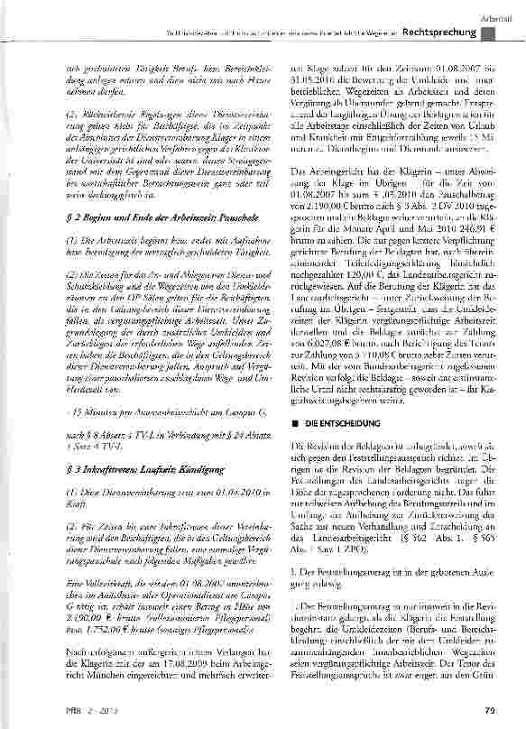 Vorschauseite 3: Zu Umkleidezeiten und durch das Umkleiden veranlasste innerbetriebliche Wegezeiten