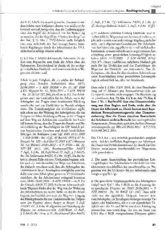 Vorschauseite 5: Zu Umkleidezeiten und durch das Umkleiden veranlasste innerbetriebliche Wegezeiten