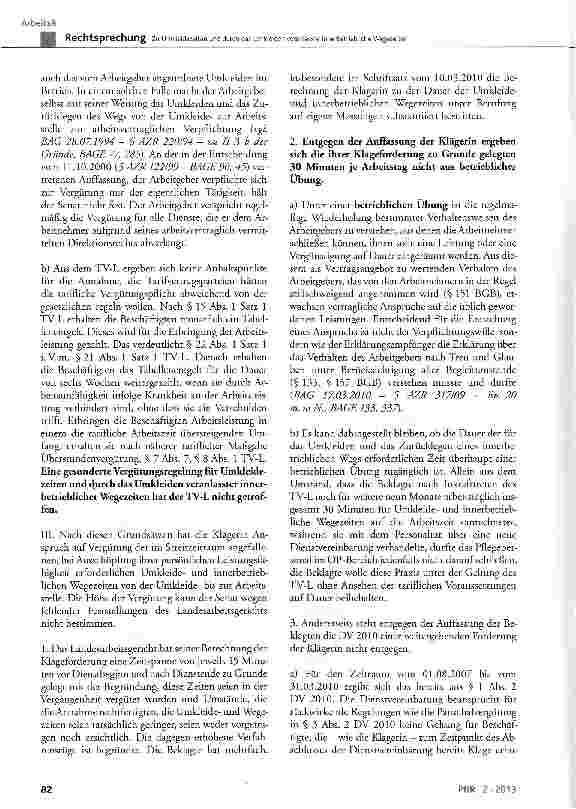 Vorschauseite 6: Zu Umkleidezeiten und durch das Umkleiden veranlasste innerbetriebliche Wegezeiten