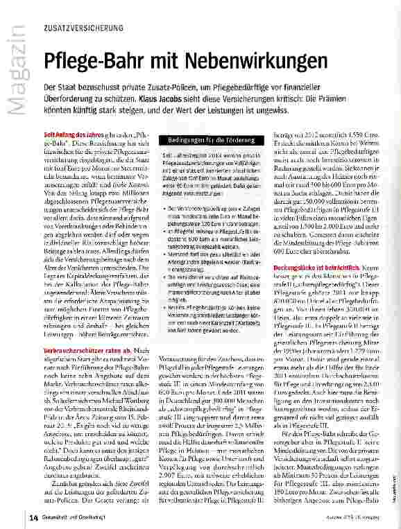 Vorschauseite 1: Pflege-Bahr mit Nebenwirkungen