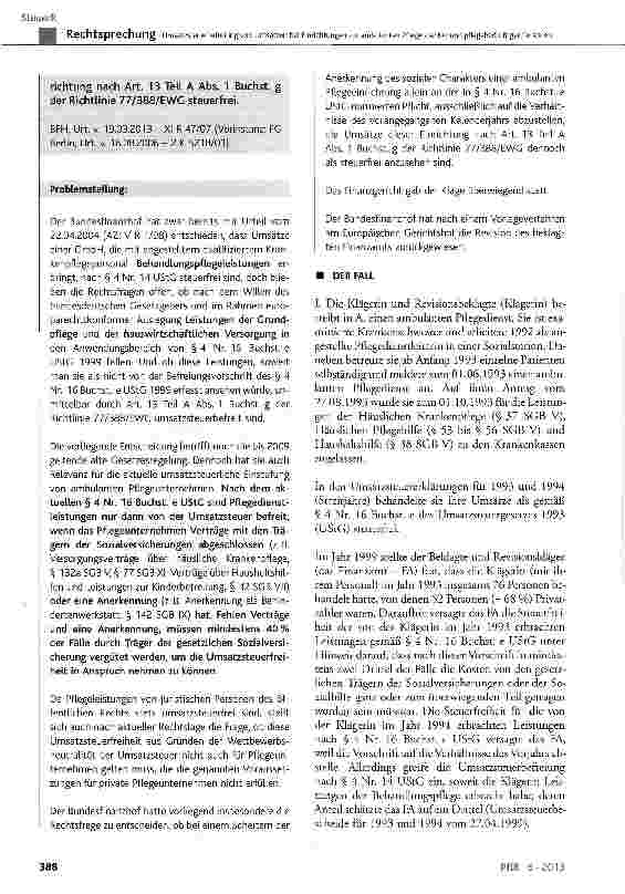 Vorschauseite 2: Umsatzsteuerbefreiung von Umsätzen bei Einrichtungen zur ambulanten Pflege kranker und pflegebedürftiger Personen UStG § 4 Nr. 16 Buchst, e; EWG-Richtlinie 77/388 Art. 13 Teil A A…