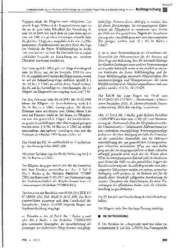 Vorschauseite 3: Umsatzsteuerbefreiung von Umsätzen bei Einrichtungen zur ambulanten Pflege kranker und pflegebedürftiger Personen UStG § 4 Nr. 16 Buchst, e; EWG-Richtlinie 77/388 Art. 13 Teil A A…