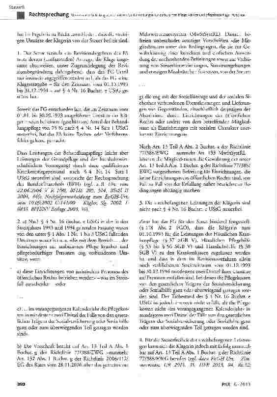 Vorschauseite 4: Umsatzsteuerbefreiung von Umsätzen bei Einrichtungen zur ambulanten Pflege kranker und pflegebedürftiger Personen UStG § 4 Nr. 16 Buchst, e; EWG-Richtlinie 77/388 Art. 13 Teil A A…