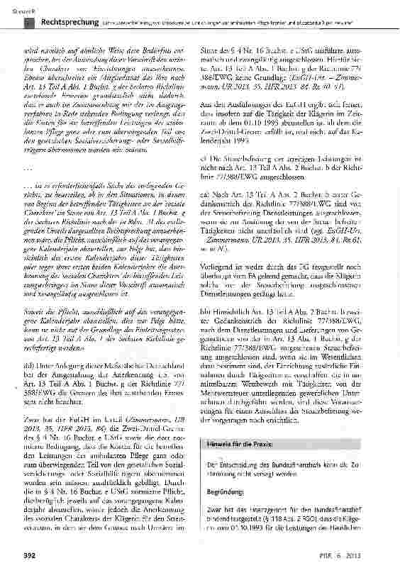 Vorschauseite 6: Umsatzsteuerbefreiung von Umsätzen bei Einrichtungen zur ambulanten Pflege kranker und pflegebedürftiger Personen UStG § 4 Nr. 16 Buchst, e; EWG-Richtlinie 77/388 Art. 13 Teil A A…