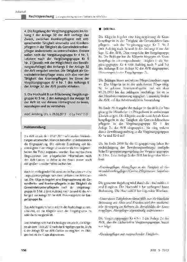 Vorschauseite 2: Zur Eingruppierung nach dem Tarifwerk der AVR-Caritas Anlage 32 der AVR-Caritas Vergütungsgruppe Kr 5 Nr. 2 des Anhangs E, Entgeltgruppe 8a, Stufe 6