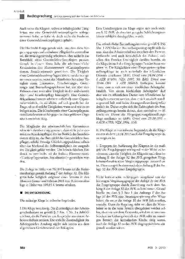 Vorschauseite 6: Zur Eingruppierung nach dem Tarifwerk der AVR-Caritas Anlage 32 der AVR-Caritas Vergütungsgruppe Kr 5 Nr. 2 des Anhangs E, Entgeltgruppe 8a, Stufe 6