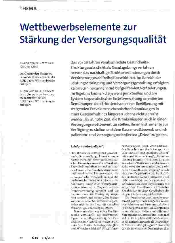 Vorschauseite 1: Wettbewerbselemente zur Stärkung der Versorgungsqualität