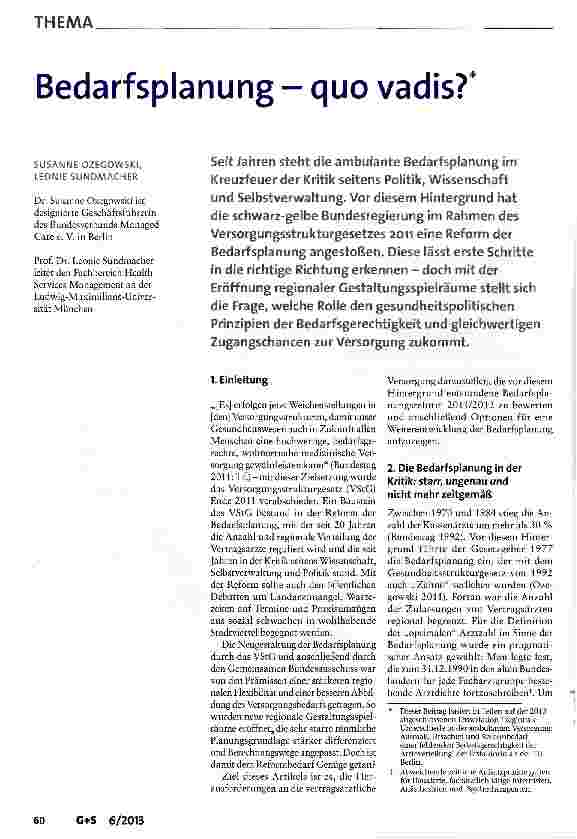 Vorschauseite 1: Bedarfsplanung - quo vadis?