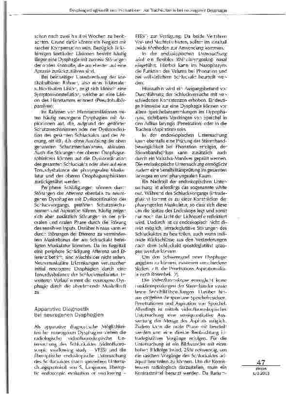 Vorschauseite 2: Dysphagiediagnostik und Indikatoren zur Tracheometrie bei neurogener Dysphagie