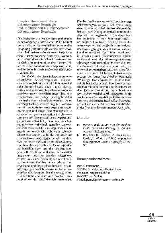 Vorschauseite 4: Dysphagiediagnostik und Indikatoren zur Tracheometrie bei neurogener Dysphagie