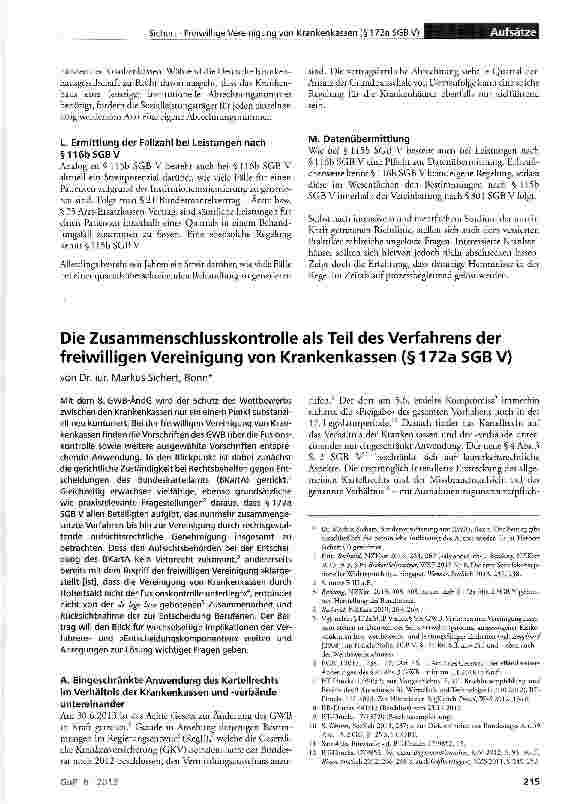 Vorschauseite 1: Die Zusammenschlusskontrolle als Teil des Verfahrens der freiwilligen Vereinigung von Krankenkassen (§ 172a SGB V)