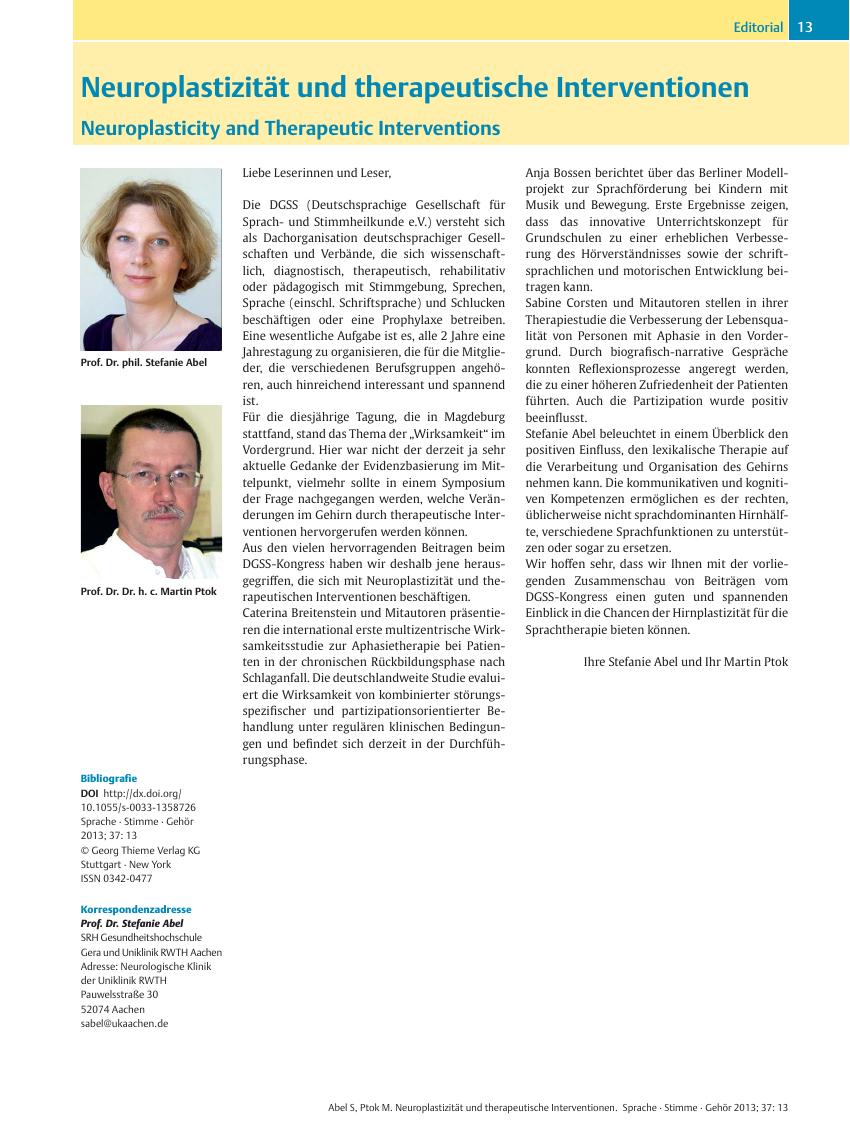 Vorschauseite 1: Neuroplastizität und therapeutische Interventionen