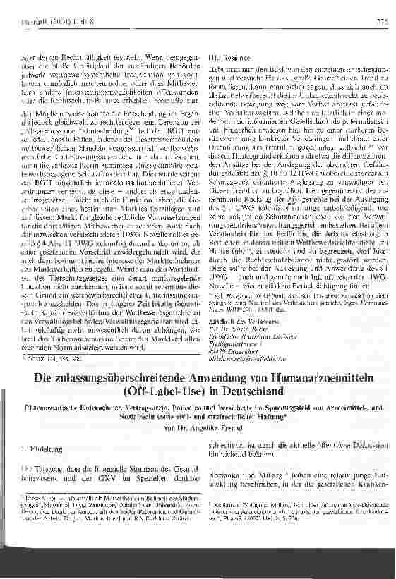 Vorschauseite 1: Die zulassungsüberschreitende Anwendung von Humanarzneimitteln (Off-Label-Use) in Deutschland