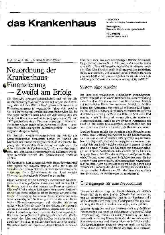 Vorschauseite 1: Neuordnung der Krankenhausfinanzierung Zweifel am Erfolg