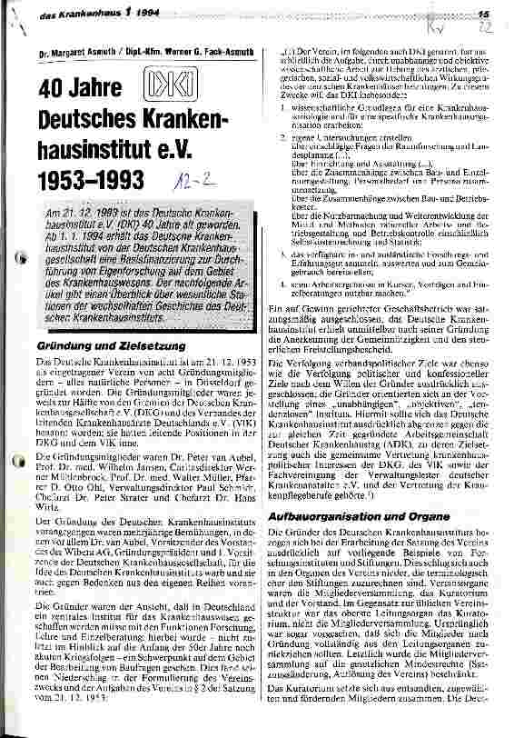 Vorschauseite 1: 40 Jahre Deutsches Krankenhausinstitut e. V. 1953 - 1993