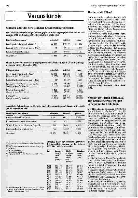 Vorschauseite 1: Statistik über das berufsmäßige Pflegepersonal 31.Dezember 1982