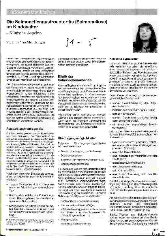 Vorschauseite 1: Die Salmonellengastroenteritis (Salmonellose) im Kindesalter Klinische Aspekte