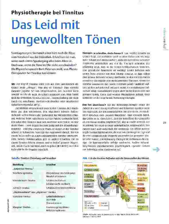 Vorschauseite 1: Physiotherapie bei Tinnitus Das Leid mit ungewollten Tönen