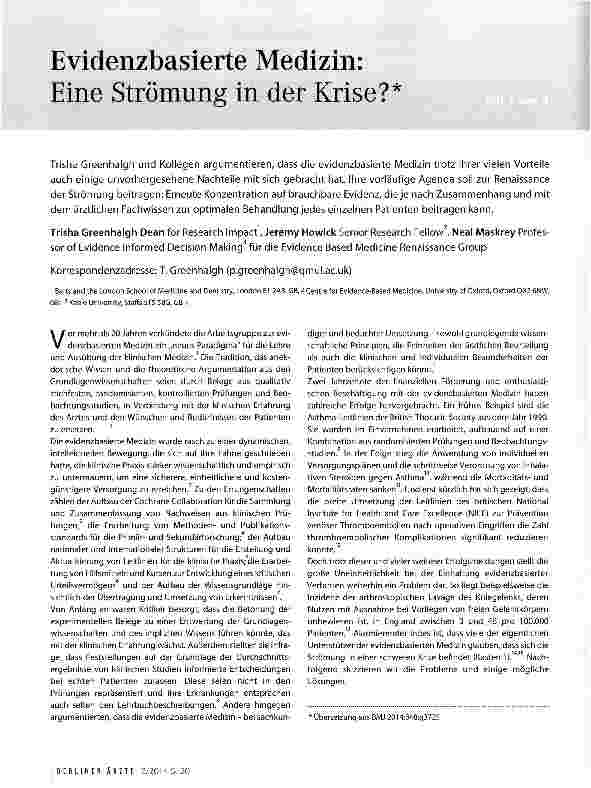 Vorschauseite 1: Evidenzbasierte Medizin: Eine Strömung in der Krise?