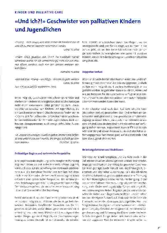 Vorschauseite 1: «Und ich?!» Geschwister von palliativen Kindern und Jugendlichen