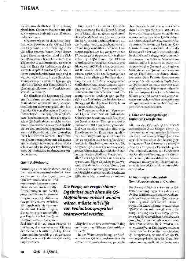Vorschauseite 2: Stand und Perspektiven der externen gesetzlichen Qualitätssicherung nach § 137a SGB V