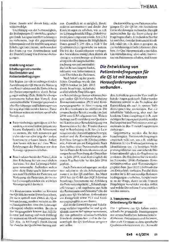 Vorschauseite 5: Stand und Perspektiven der externen gesetzlichen Qualitätssicherung nach § 137a SGB V