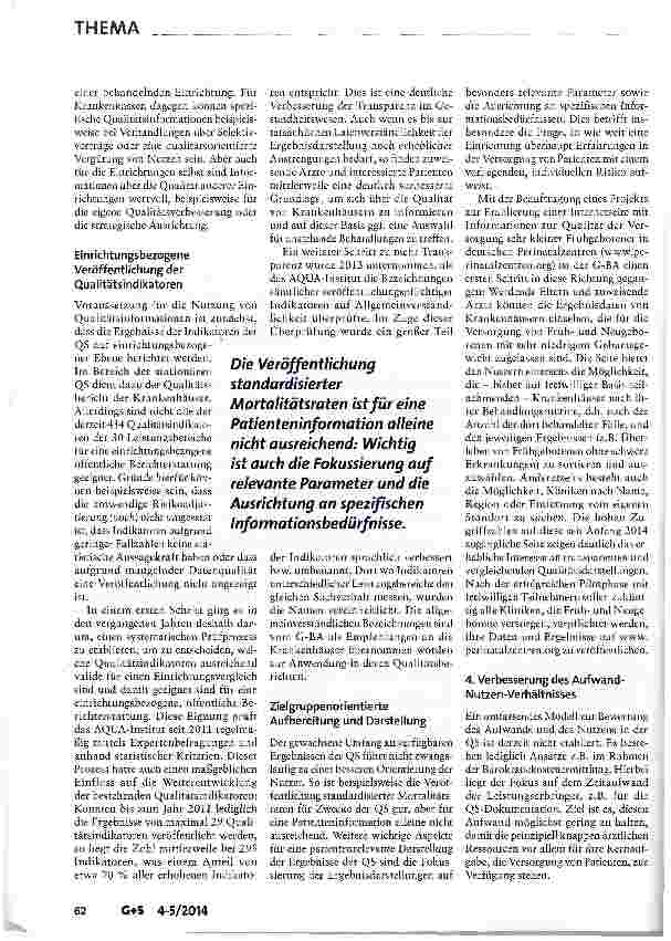 Vorschauseite 6: Stand und Perspektiven der externen gesetzlichen Qualitätssicherung nach § 137a SGB V