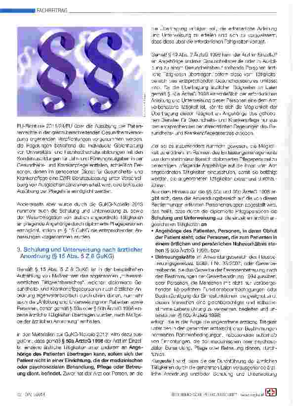 Vorschauseite 2: Neue rechtliche Rahmenbedingungen für die Schulung von pflegenden Angehörigen betreffendmedizinische Tätigkeiten