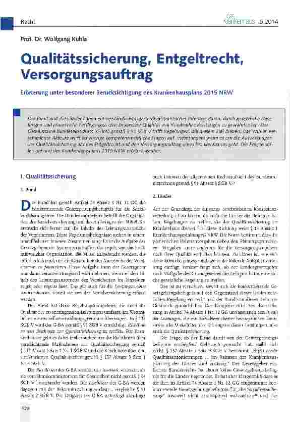 Vorschauseite 1: Qualitätssicherung, Entgeltrecht, Versorgungsauftrag