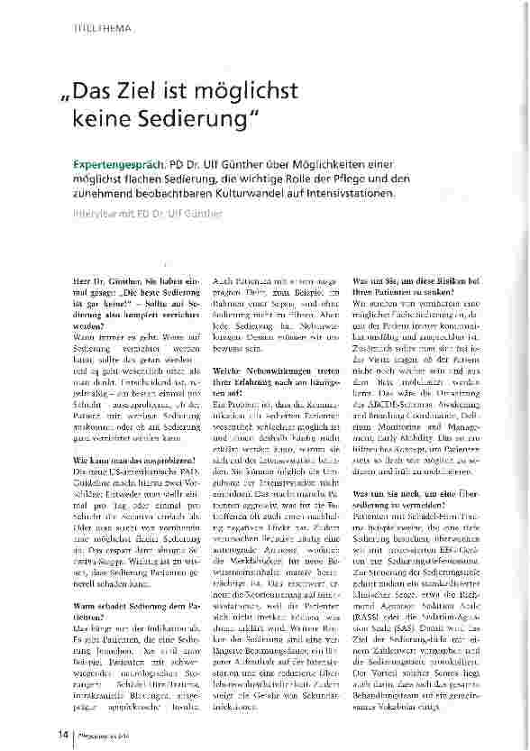 Vorschauseite 1: Das Ziel ist möglichst keine Sedierung