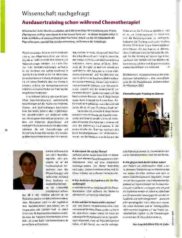 Vorschauseite 1: Wissenschaft nachgefragtAusdauertraining schon während Chemotherapie!