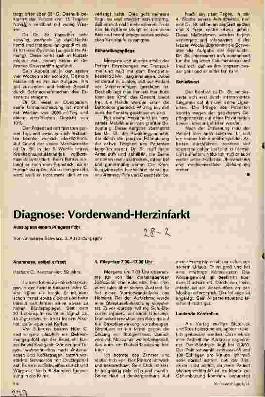 Vorschauseite 1: Diagnose: Vorderwand-Herzinfarkt Auszug aus einem Pflegebericht