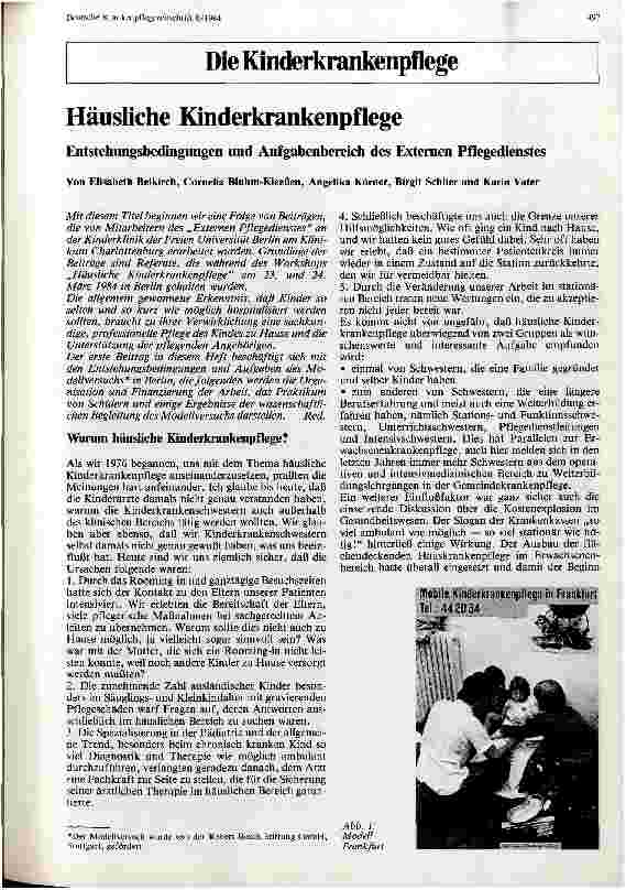 Vorschauseite 1: Häusliche Kinderkrankenpflege Entstehungsbedingungen und Aufgabenbereich des Externen Pflegedienstes