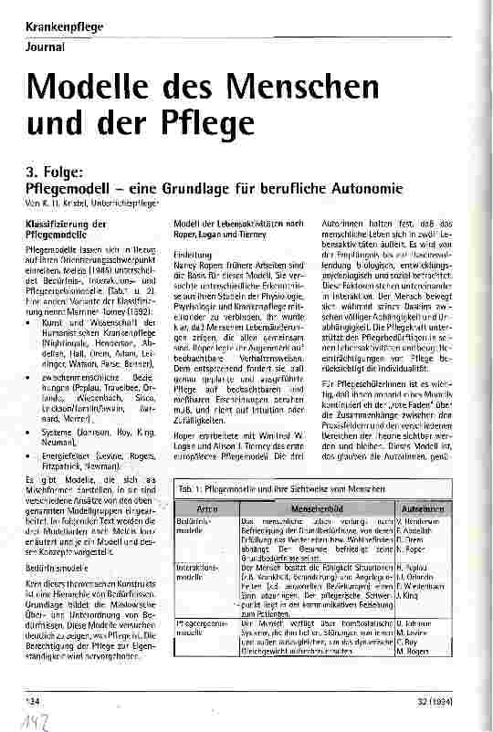 Vorschauseite 1: Modelle des Menschen und der Pflege 3. Folge: Pflegemodell - eine Grundlage für berufliche Autonomie