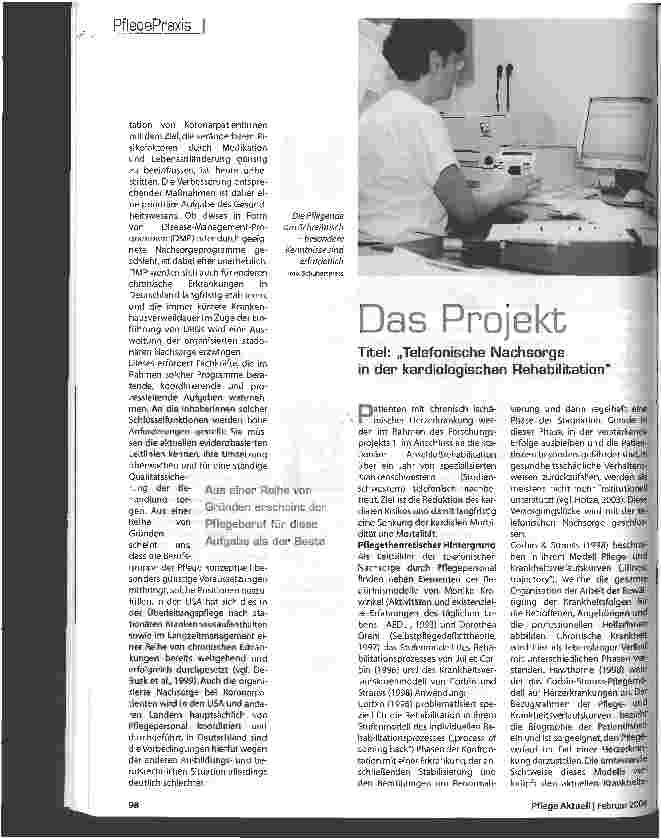 Vorschauseite 1: Das Projekt Titel: Telefonische Nachsorgein der kardiologischen Rehabilitation