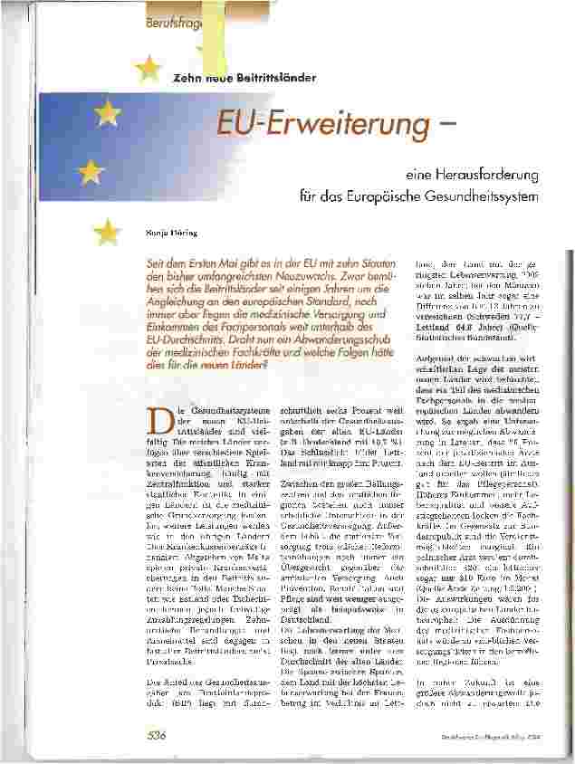 Vorschauseite 1: EU-Erweiterungeine Herausforderung für das Europäische Gesundheitssystem