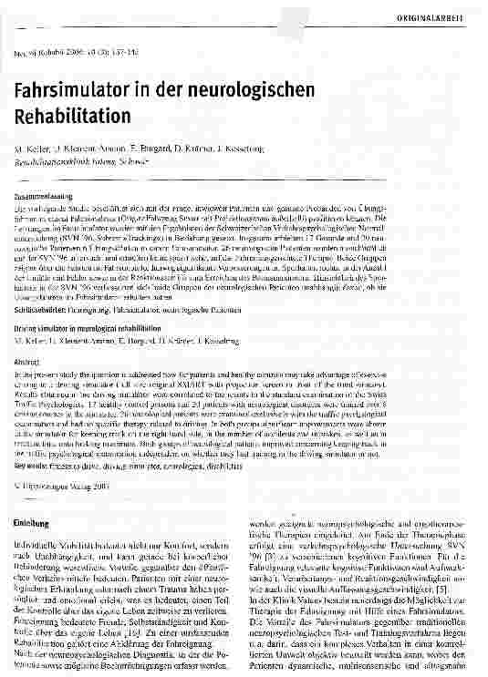 Vorschauseite 1: Fahrsimulator in der neurologischen Rehabilitation