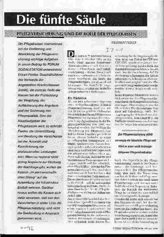 Vorschauseite 1: Die fünfte Säule Pflegeversicherung und die Rolle der Pflegekassen